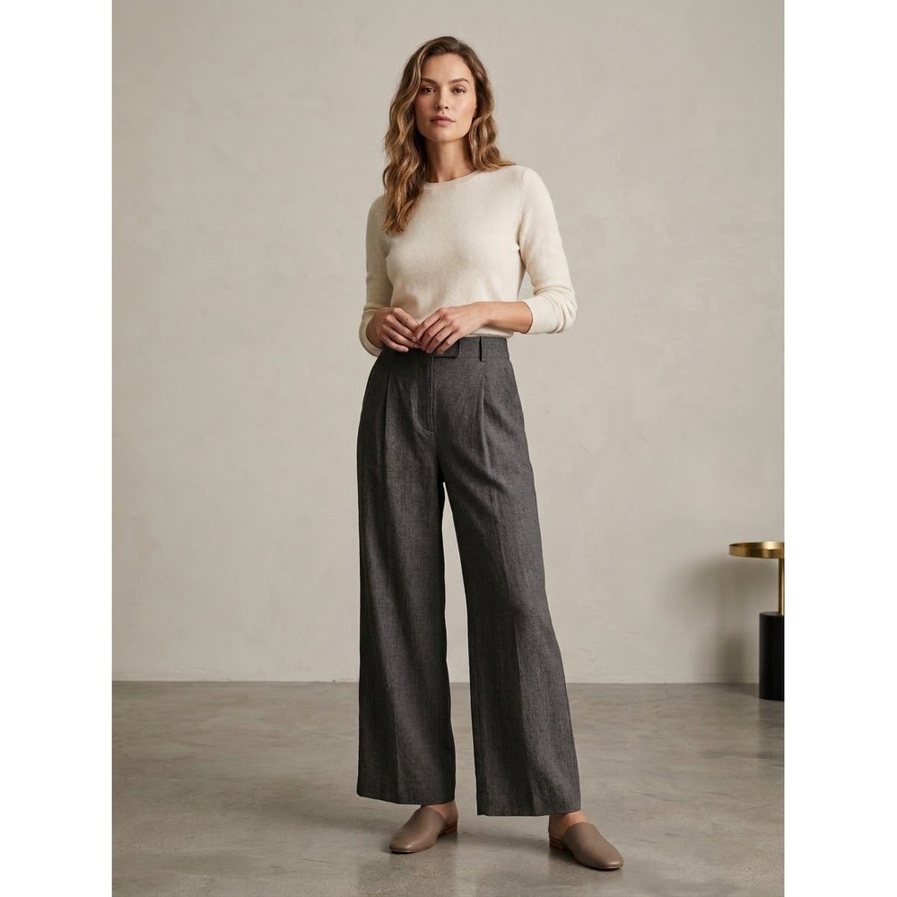 AllSaints Grey Cupro Pleated Wide Leg Trousers Pants US 6 UK 10 EU 38